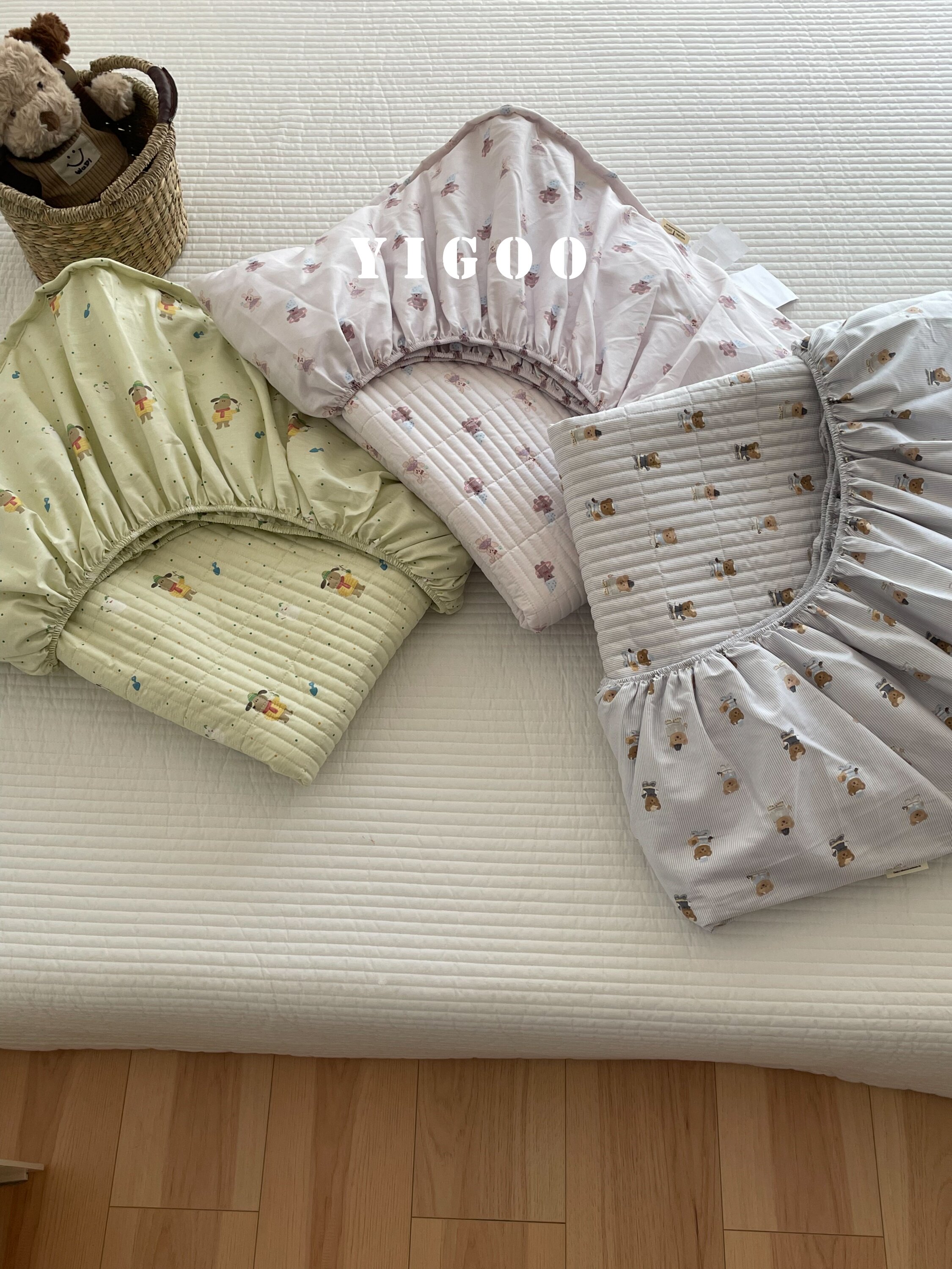 Корейский хлопковый наматрасник с печатью и стеганой подкладкой, водостойкий комплект из 3 предметов