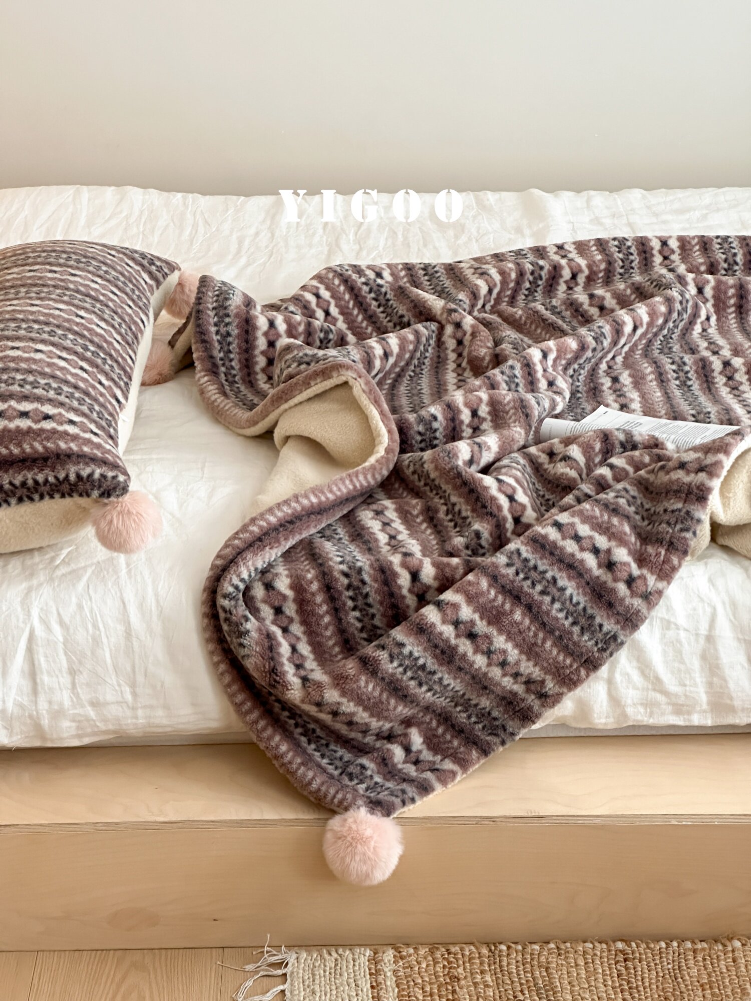 Осенне-зимнее жаккардовое покрывало под кашемир в стиле ins с узором Фэр-Айл, винтажное утолщенное одеяло для отдыха и дневного сна