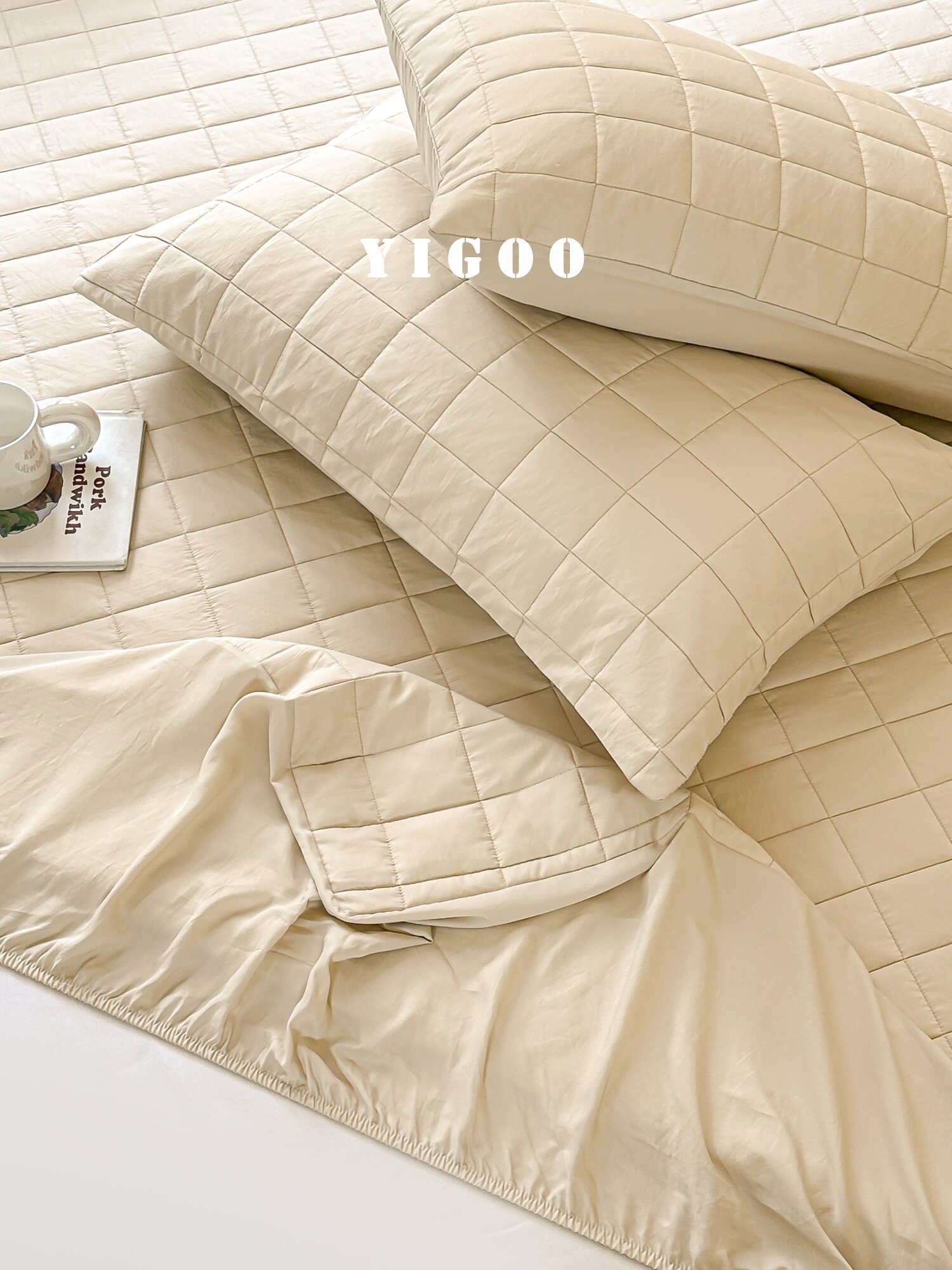 Простая мягкая стеганая простыня из тенселя и нейлона класса А с наполнителем, комплект из 3 предметов с высоким чехлом для матраса, однотонная