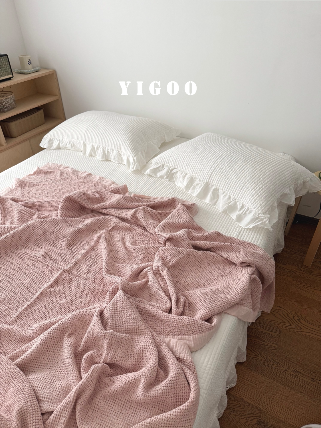 Минималистичное вафельное одеяло из хлопка с эффектом песочной стирки - многофункциональный плед для дивана и кровати