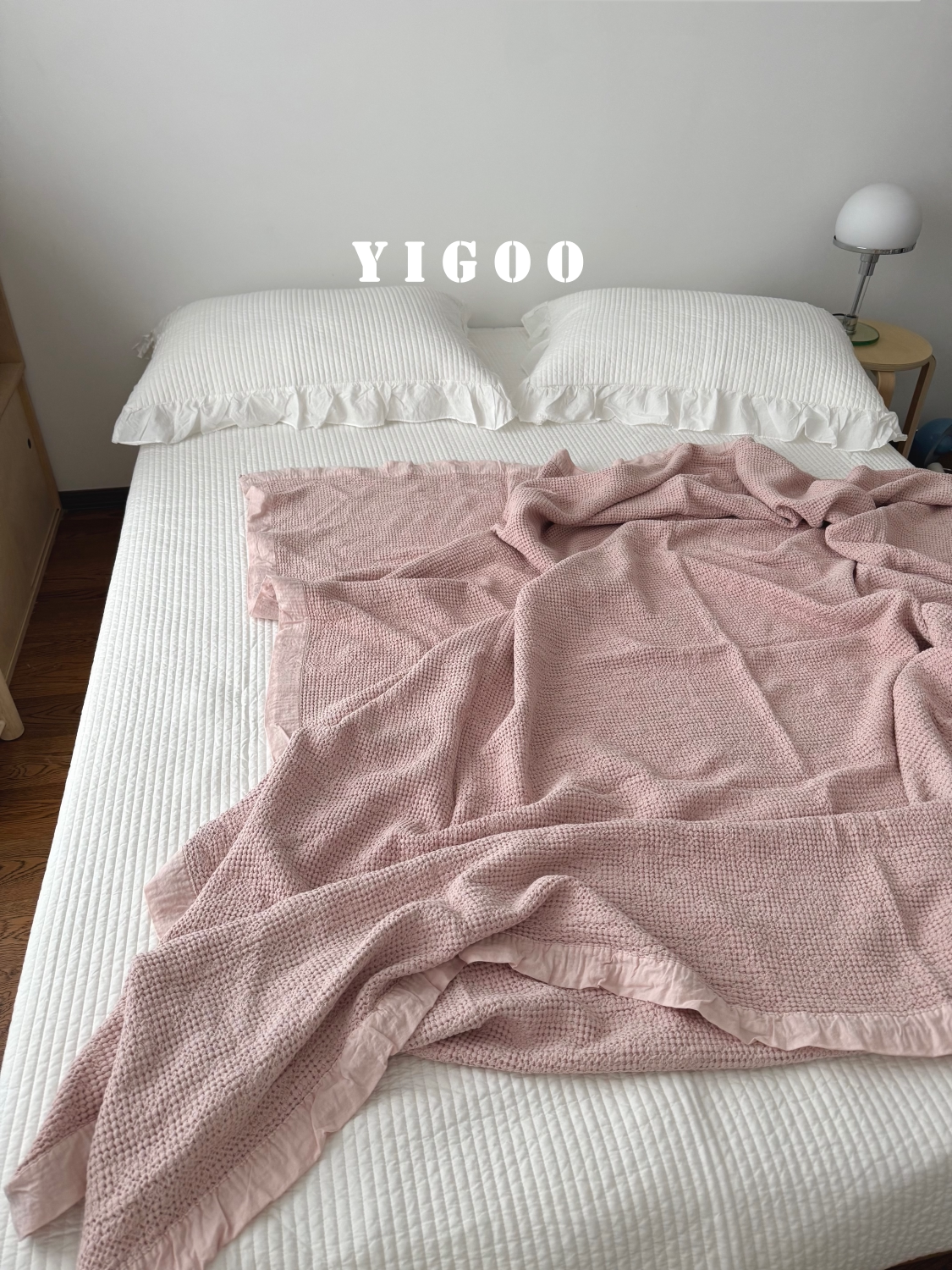 Минималистичное вафельное одеяло из хлопка с эффектом песочной стирки - многофункциональный плед для дивана и кровати