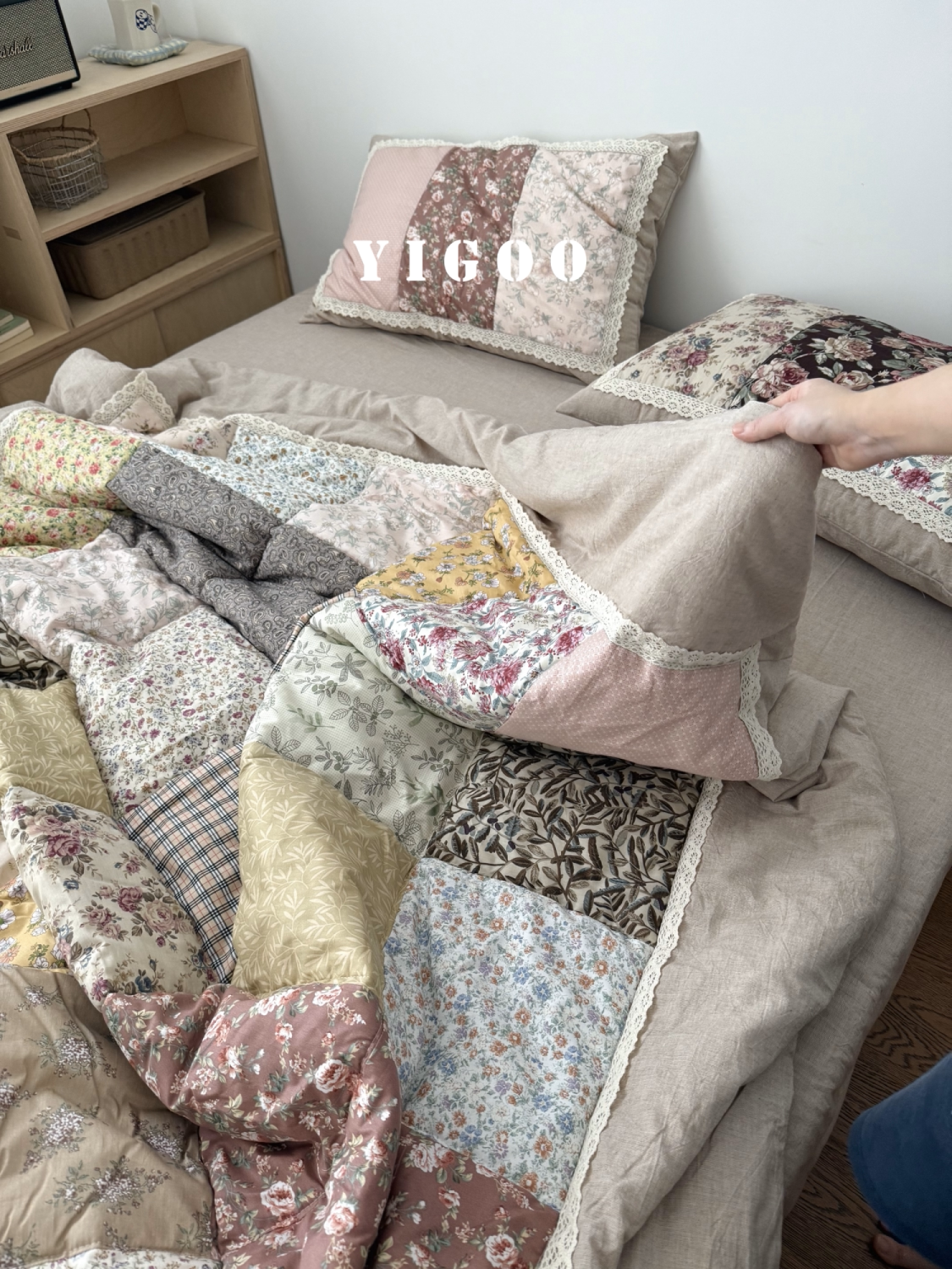 Корейское ретро одеяло в цветочек в деревенском стиле из хлопка и льна с лоскутным шитьем, комплект постельного белья из 4 предметов на все seasons