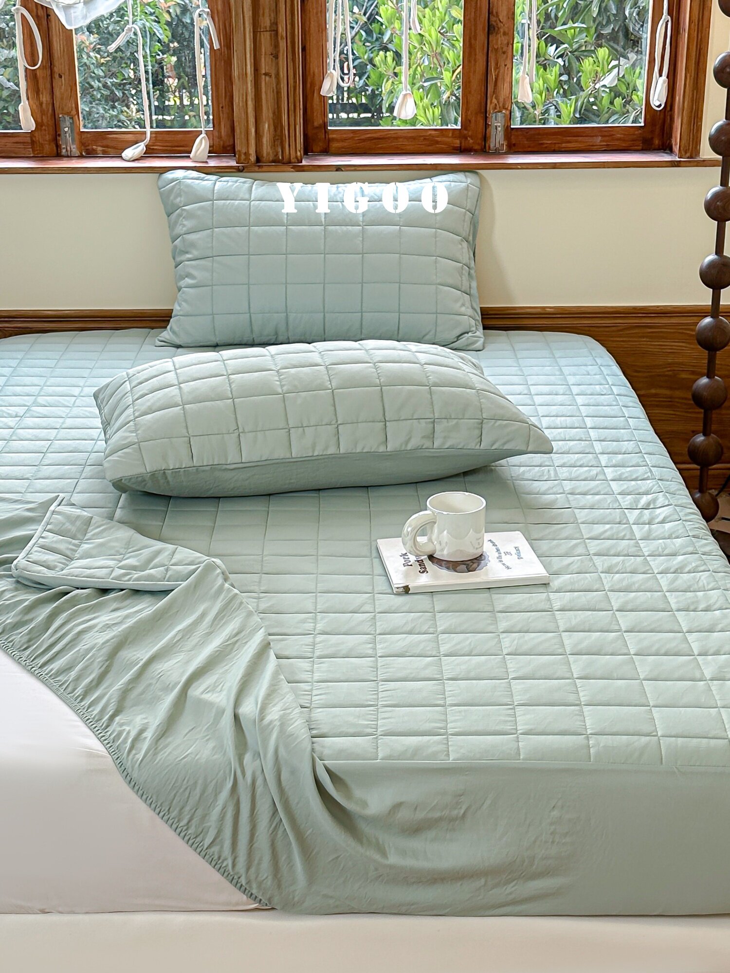 Простая мягкая стеганая простыня из тенселя и нейлона класса А с наполнителем, комплект из 3 предметов с высоким чехлом для матраса, однотонная