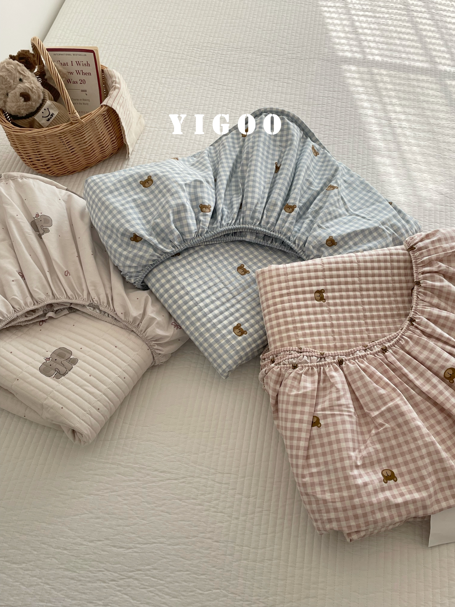 Корейский хлопковый наматрасник с печатью и стеганой подкладкой, водостойкий комплект из 3 предметов