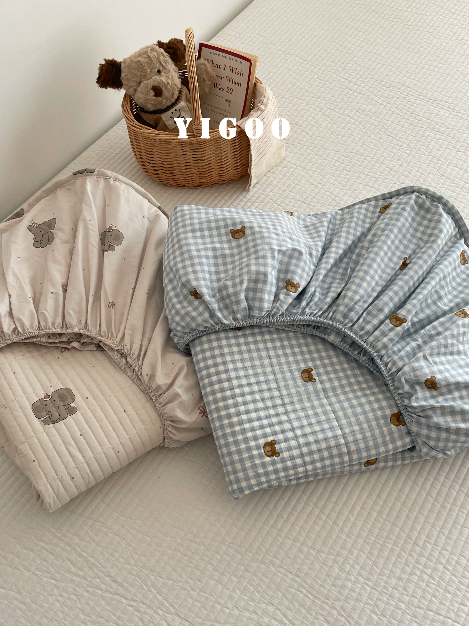 Корейский хлопковый наматрасник с печатью и стеганой подкладкой, водостойкий комплект из 3 предметов