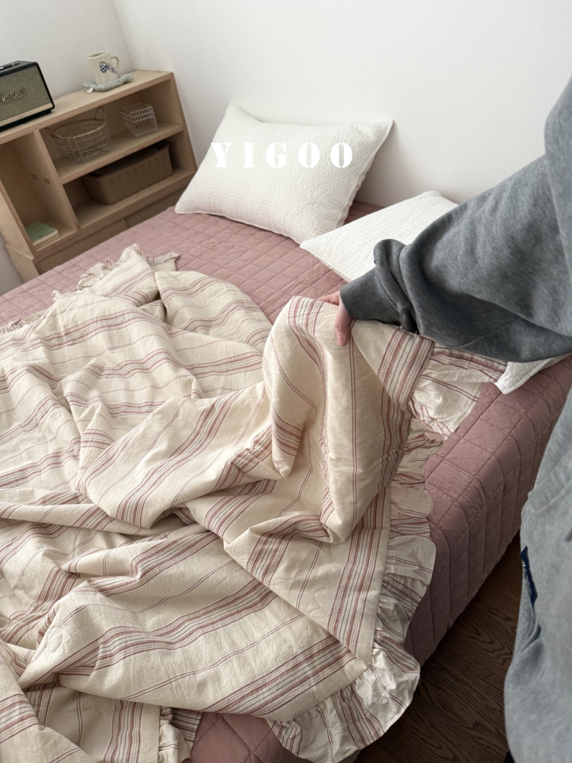 Простое летнее одеяло из хлопка и льна с оборками и винтажными полосками, тонкое цельное одеяло для кондиционера, дышащее, можно стирать в машине