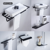 304 stainless steel black towel rack bar wall-mounted single pole with hook toilet paper towel rack bath towels