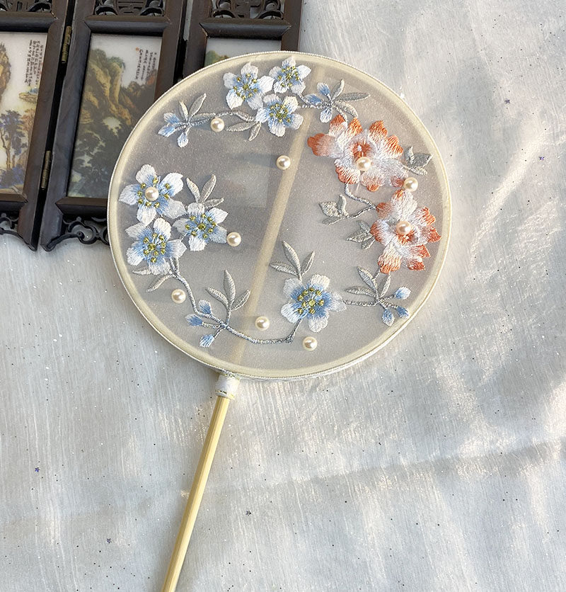 Children's ancient fan fan embroidered fan palm embroidered walking dance fan long handle small fan