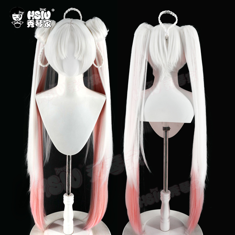 Xiucinjia Inuyasha Inushiro Cosplay Wig, Middle Part Scalp, White Layered Gradient Pink