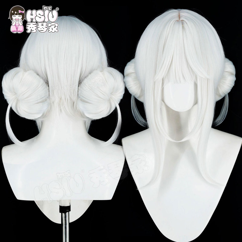 Xiuqinjia Nikke Victory Goddess White Rabbit Brander Cosplay Wig Double Parted Hairpiece White Mixed Fluffy
