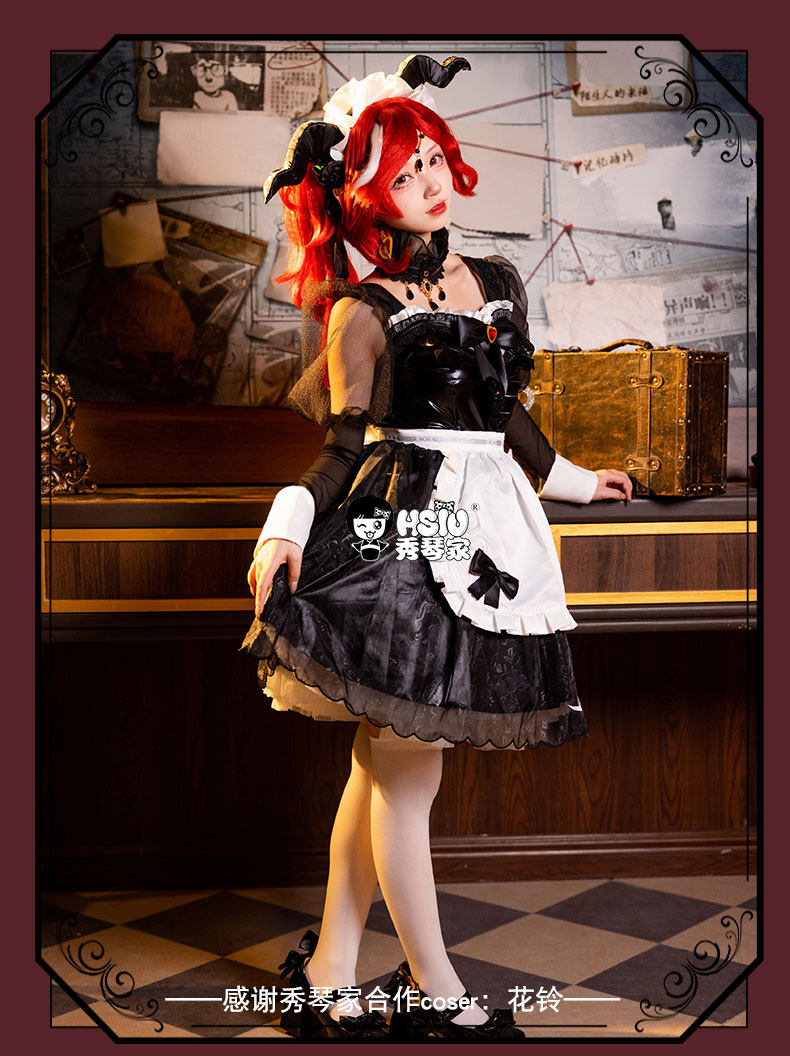 Game Identity V Priestess Cosplay Perücke Rosa Rote Hexe Kostüm Set Halloween 6