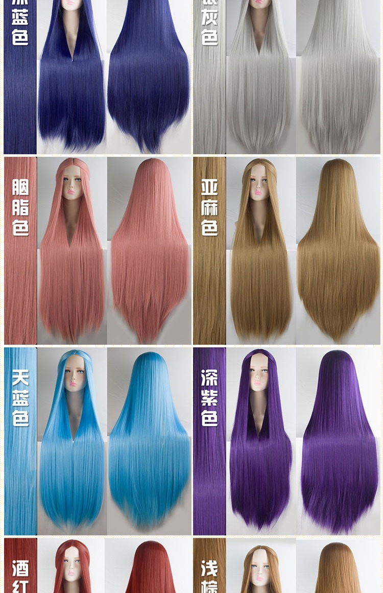 Xiuqin cosplay phổ biến tóc giả dài thẳng nữ 100cm đen trắng xanh xanh tím vàng màu tóc giả anime cosplay game