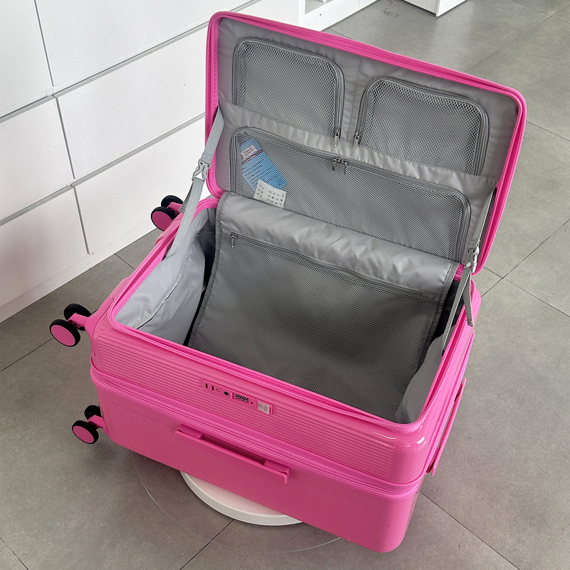 Large Capacity Suitcase with Side Opening, Double-Layer Explosion-Proof Zipper, Expandable Travel Suitcase for Women, Strawberry Bear Color