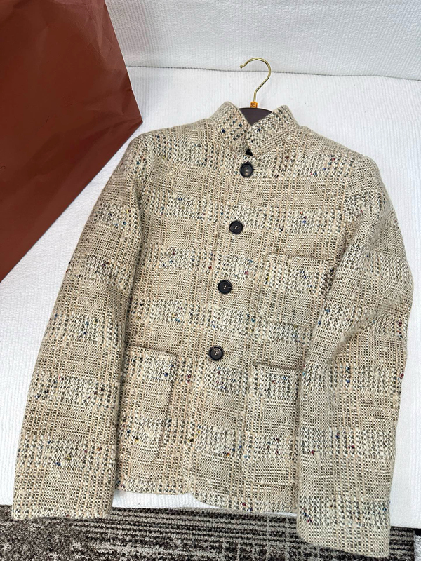 G Quality New Style Old Money Temperament Low-Key Simple Wool Tweed Woven Quality Jacket White Moonlight Top