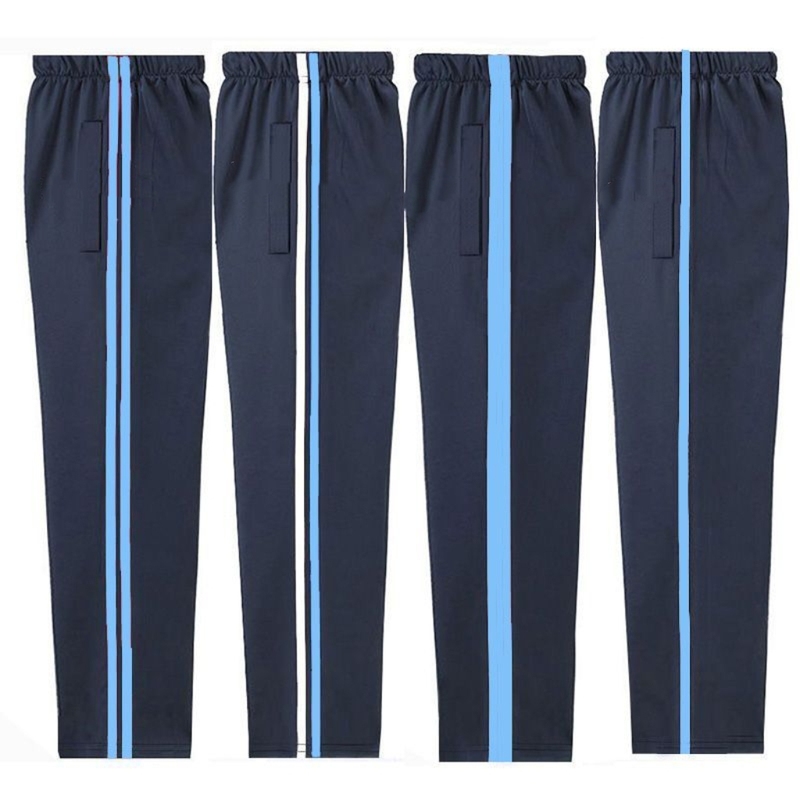 Dark Blue School Uniform Pants with Light Blue Stripes, Plus-Size Loose-Fitting Sports School Pants for Primary and Secondary School Students with One or Two Stripes