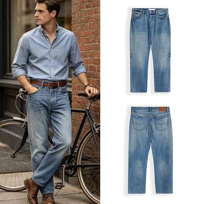 American Classic Vintage Retro Washed Straight-Leg Casual Denim Pants 26092301 American Classic Vintage Retro Washed Straight-Leg Casual Denim Pants 26092301