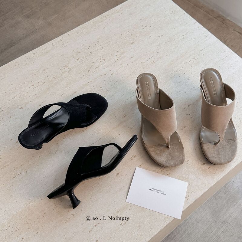 5cm Sheepskin Solid Color Women's Slippers French Round-Toe Sandals Fashion Sandals Internet Celebrity Thin Heel Outdoor Women's Flip-Flops