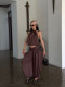 Rovente Wave Traveler Coffee-Colored Tie-Neck Sleeveless Vest Yellowtail Fish Women's Long Pants Island Vacation Set