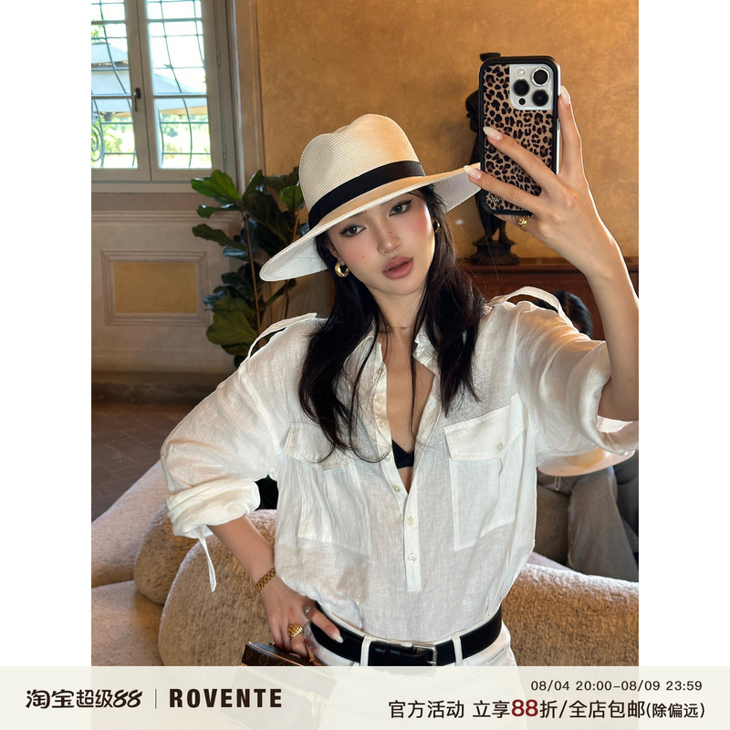 Rovente Relaxed Password 100% Linen Shirt for Women, Summer Design, Niche Loose White Long-Sleeved Top Rovente Relaxed Password 100% Linen Shirt for Women, Summer Design, Niche Loose White Long-Sleeved Top