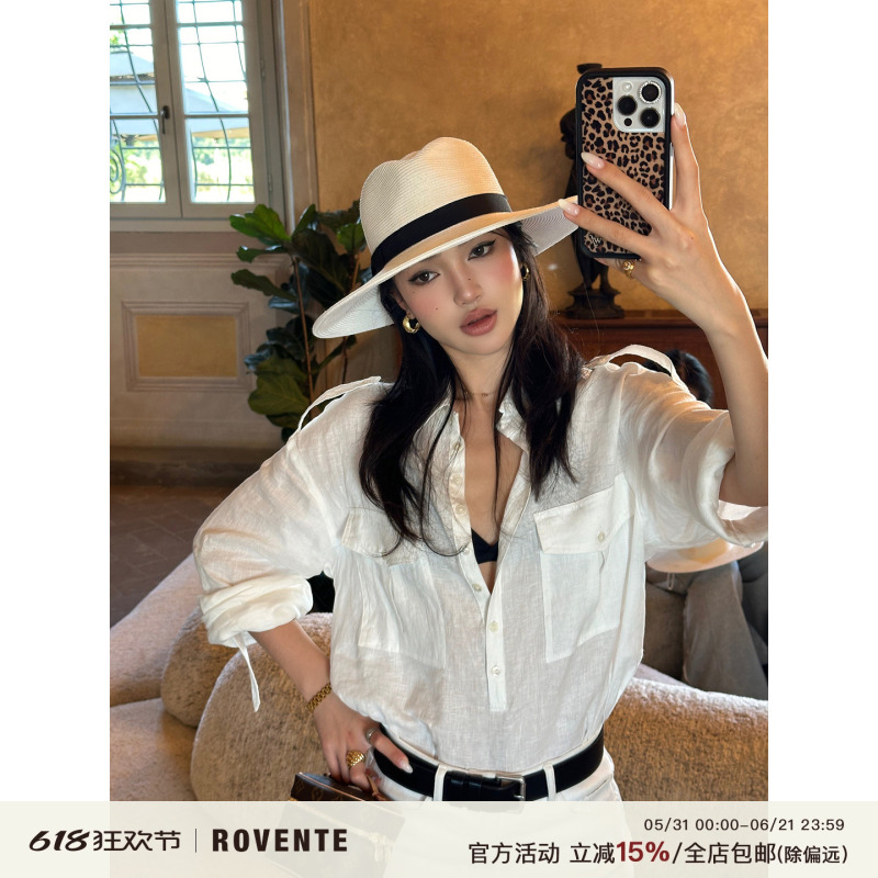 Rovente Relaxed Password 100% Linen Shirt for Women, Summer Design, Niche Loose White Long-Sleeved Top Rovente Relaxed Password 100% Linen Shirt for Women, Summer Design, Niche Loose White Long-Sleeved Top