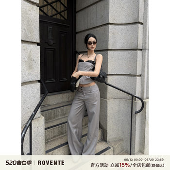 Rovente Gray Tone Berlin Gray Pinstripe Straight-Leg Pants for Women, Spring Commuter Style, Simple Loose Wide-Leg Suit Pants