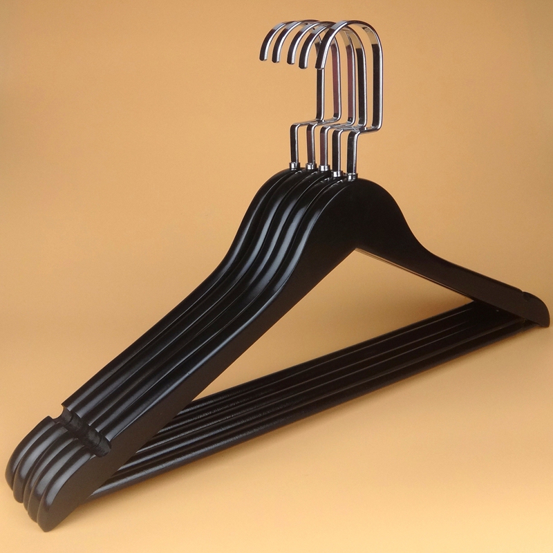 Black Solid Wood Clothes Hanger, Non-Slip Clothes Drying Rack for Clothing Stores, Wooden Clothes Hanger for Hotels, Natural Wood Material 