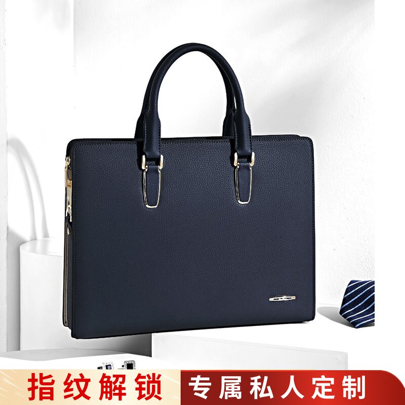 Handbag Men's Genuine Leather Advanced Moisture Fingerprint Unlock Briefcase Business Combination Lock Simple One Shoulder Messenger Bag
