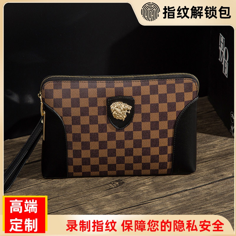 Envelope bag men's leather fingerprint unlock bag net red clutch bag Large capacity luxury handbag Trendy personality clutch bag
