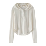 Белая осенняя футболка с капюшоном, сексуальная приталенная толстовка, лонгслив