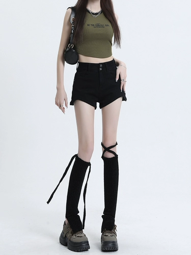 Черная цветная джинсовая юбка, шорты, весенние летние эластичные штаны, высокая талия, 2024 года, по фигуре, А-силуэт