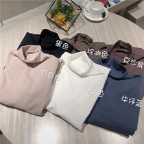 Base shirt women with autumn and winter long sleeves on clothes spring and autumn wild half high collar Velvet White T-shirt ins tide