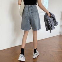 Denim Shorts Woman Spring Summer 2022 New Small Taller Waist Display Slim Straight Drum Loose Midpants Boomers 50% Pants