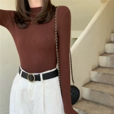 Осенний свитер, трикотажный лонгслив, высокий воротник, в обтяжку, по фигуре