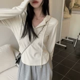 Белая осенняя футболка с капюшоном, сексуальная приталенная толстовка, лонгслив