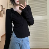 Белая осенняя футболка с капюшоном, сексуальная приталенная толстовка, лонгслив