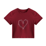 Бордовая короткая приталенная базовая приятная телу летняя футболка с коротким рукавом, в корейском стиле