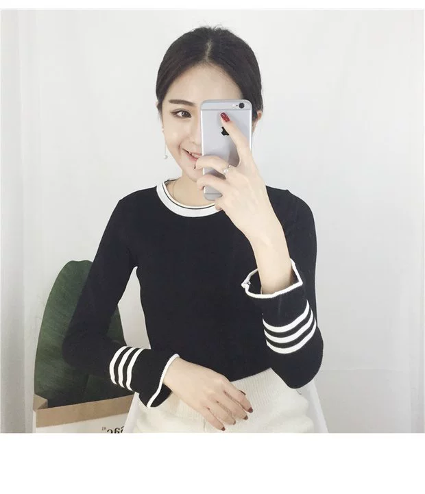 Áo dệt kim xuân 2018 nữ mới phiên bản Hàn Quốc của áo len mỏng tay hoang dã retro tay dài học sinh