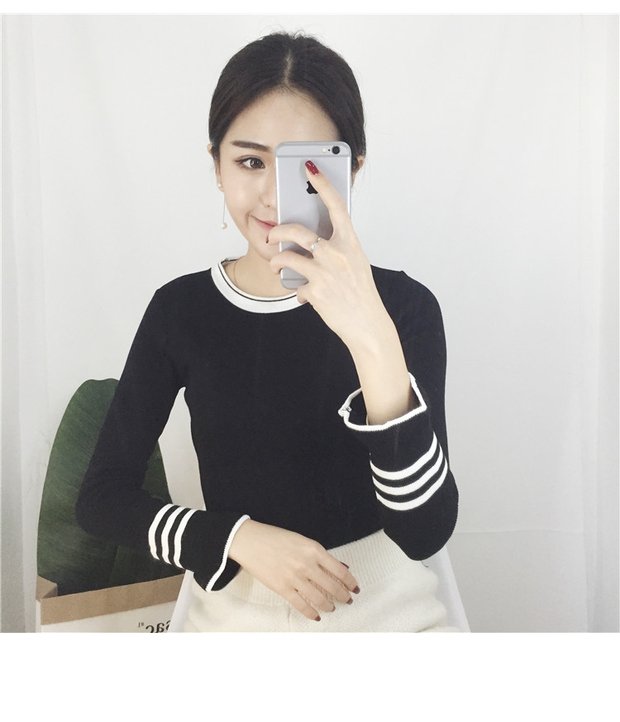 Áo dệt kim xuân 2018 nữ mới phiên bản Hàn Quốc của áo len mỏng tay hoang dã retro tay dài học sinh những kiểu áo len dáng dài đẹp