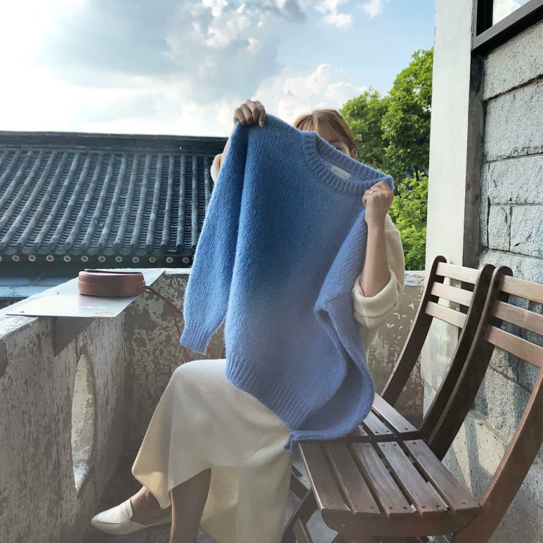 Mùa thu đông mới phiên bản Hàn Quốc hoang dã buông lơi màu rắn rậm mohair dài tay áo lửng lười gió lưới áo len đỏ nữ thủy triều