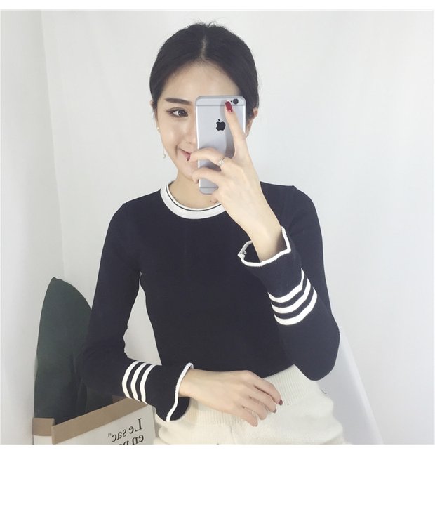 Áo dệt kim xuân 2018 nữ mới phiên bản Hàn Quốc của áo len mỏng tay hoang dã retro tay dài học sinh những kiểu áo len dáng dài đẹp