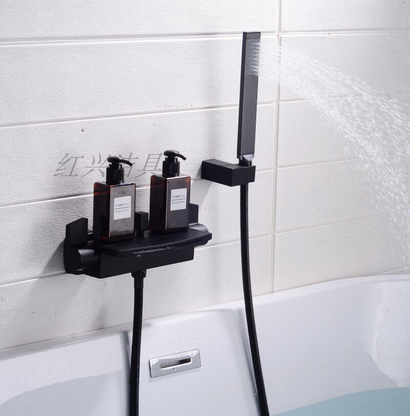 Copper white black chrome plated gold-plated square waterfall outlet bathtub faucet shower bathtub set