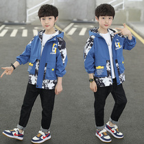 The boys camouflage coat 2021 autumn thin jacket middle spring and autumn coat and hat - clothing zipper