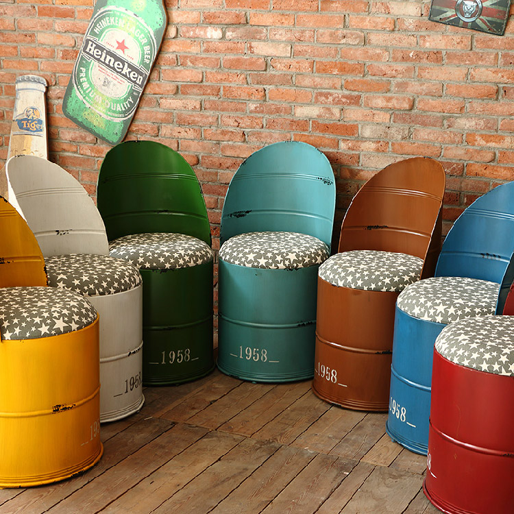American Retro Iron Art Old Round Stool Barrel Stool Bar Stool Bar Stool Leisure Bar Color Chair Sofa Coffee Chair