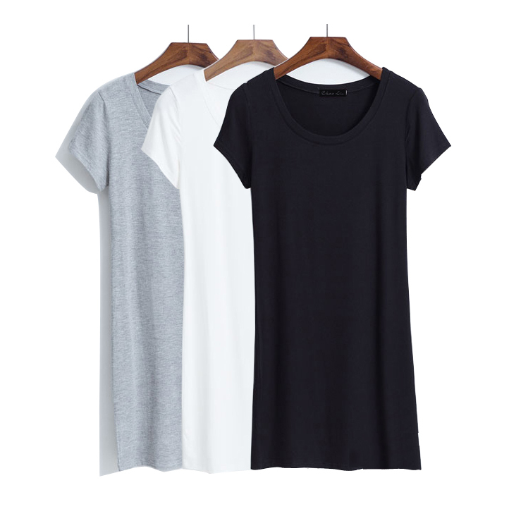 Summer Women's New Korean-Style Thin Pure Cotton Mid-Length Base Shirt, Short-Sleeve Slim-Fit Bodycon T-Shirt Dress