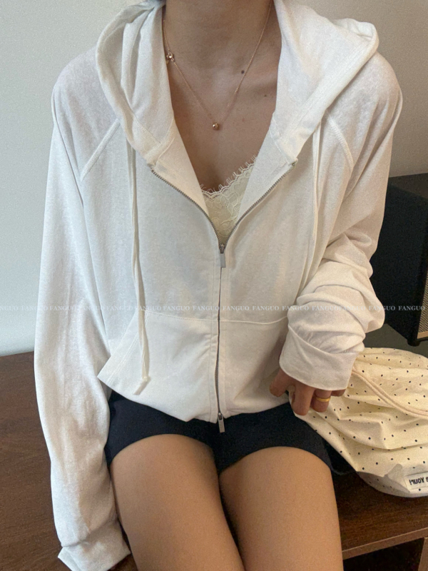 Korean Style! Basic Classic Versatile Slub Snowflake Cotton Ice-Feel Casual Hooded Sun Protection Jacket for Women