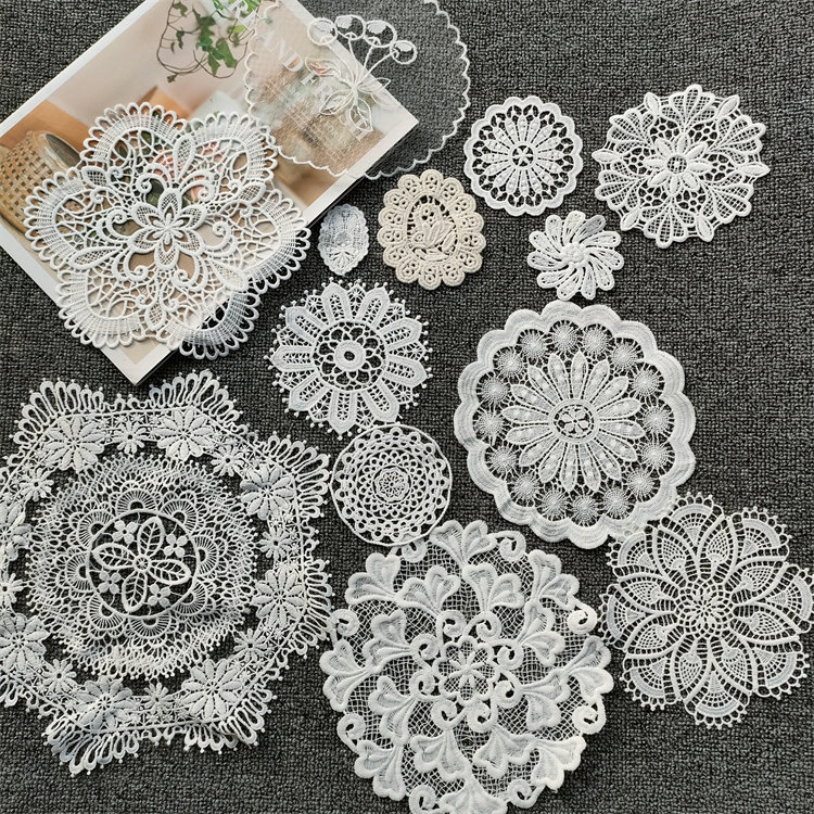 New White Round Embroidered Lace DIY Handmade Accessories Hollow Coasters Decoration Children's Clothing Lace
