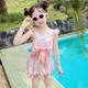 Girls bow swimsuit summer baby girl floral one-piece swimsuit trousers quick-dry Korean girl beach swimsuit