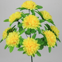 Tomb sweeping green leaves yellow chrysanthemum sacrifice simulation flowers on the grave fake flowers 9 head step by step high silk flowers full of 100 limited land