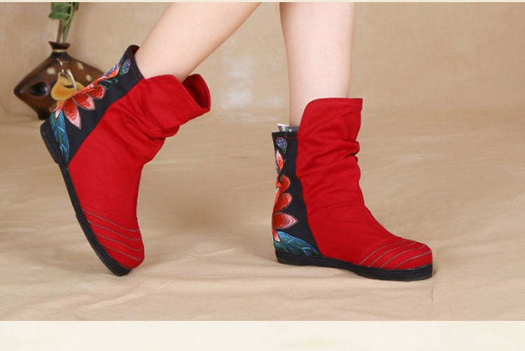 Giày vải Bắc Kinh cũ của phụ nữ giày cotton mùa đông gió quốc gia boot nữ cao cổ