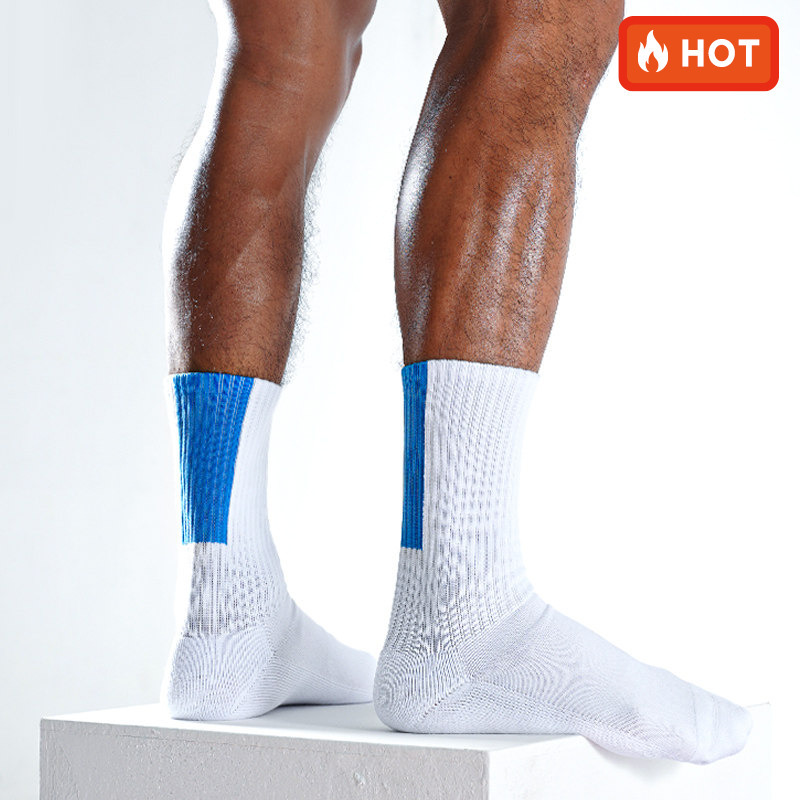 Sockkon Men's White High-Top Blue Checkered Sports Fitness Seamless Toe Xinjiang Towel Bottom Cotton Socks Sockkon Men's White High-Top Blue Checkered Sports Fitness Seamless Toe Xinjiang Towel Bottom Cotton Socks